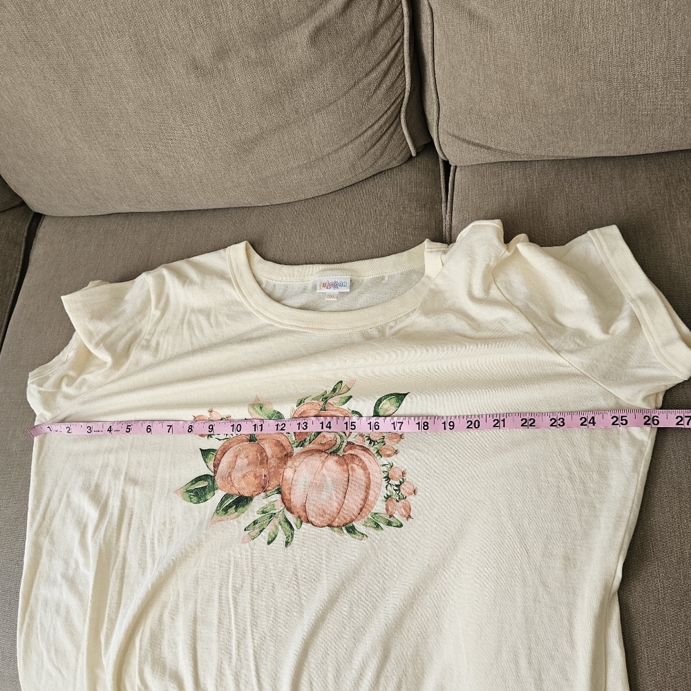 Lularoe shirt plus size 3XL cream yellow pumpkin print tunic top short sleeves - Picture 13 of 13
